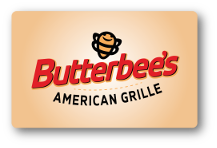 Butterbees American Grille logo over a peach and white radial gradient.